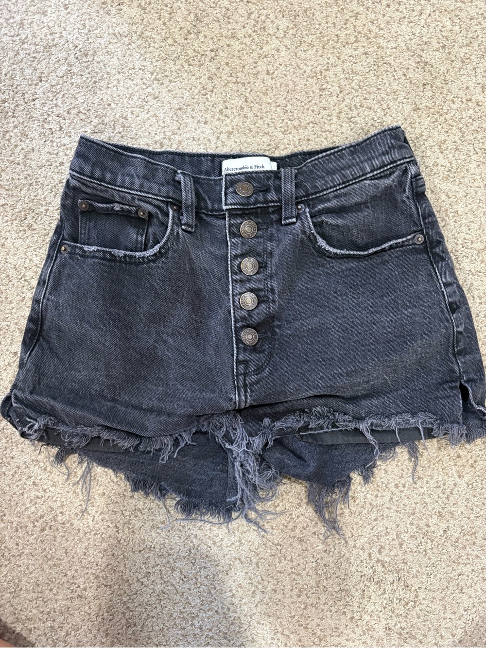 Abercrombie & Fitch Black Wash Frayed Button-Front Denim Shorts